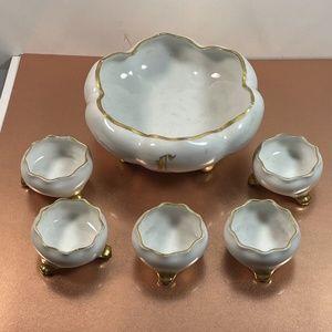Antique 6 pc set O&EG Royal & Princes Louise Austria Bowl Open Salt Cellars
